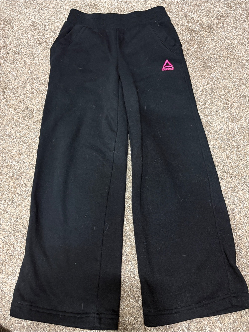 Reebok Kids Black Sweatpants with Pink Logo Accent